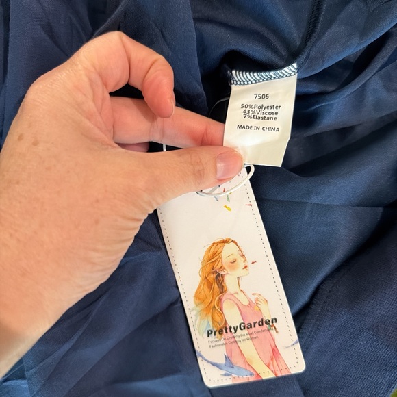 NWTElegant Navy Sheer Yoke High neck line puff sleeve super soft stretch bottom - Picture 8 of 8